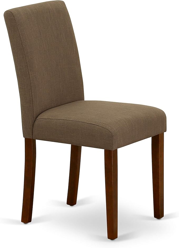 East West Furniture ANAB3-MAH-18 3 Piece Modern Dining Table Set Contains a Round Kitchen Table with Pedestal and 2 Coffee Linen Fabric Parson Dining Chairs, 36x36 Inch, Mahogany