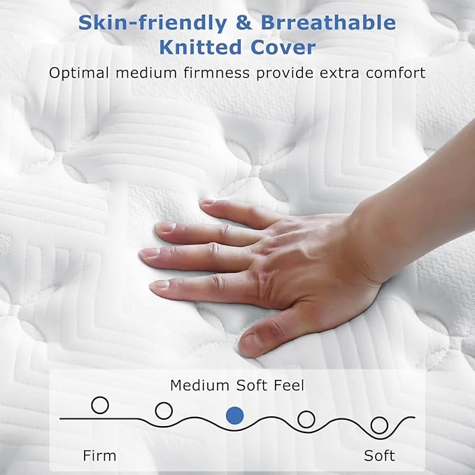 14 Inch Queen Mattress Medium Firm Hybrid Queen Size Bed Mattresses, Memory Foam Mattress in a Box for Pressure Relief, Individual Pocket Spring-Motion Isolation with Edge Support, CertiPUR-US