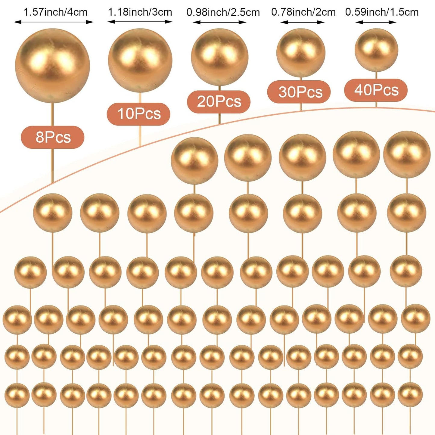 108 Pcs Balls Cake Topper DIY Cupcake Insert Foam Balloons for Cake Baking Wedding Anniversary Birthday Decoration(Gold,Multi Sizes)