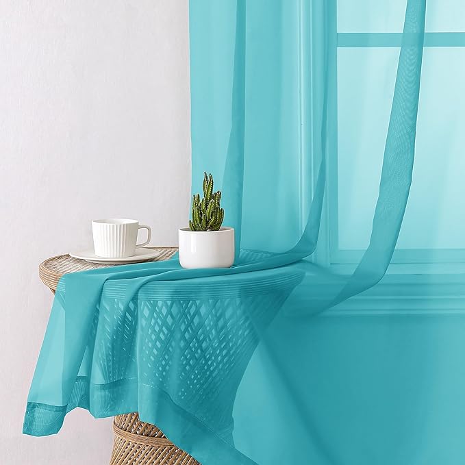 Aiyufeng Turquoise Sheer Curtains 84 Inches Long 2 Panels Set, Light Filtering - Image 4