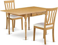 East West Furniture MZAN3-OAK-LC 3 Piece Kitchen Table & Chairs Set Contains a Rectangle Dining Table with Dropleaf and 2 Faux Leather Dining Room Chairs, 36x54 Inch, Oak