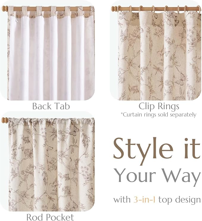 jinchan Floral Curtains Lined Linen Blend Curtain - Image 5