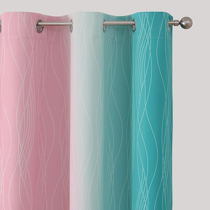 Estelar Textiler Teal and Pink Ombre Blackout Curtains - Image 4