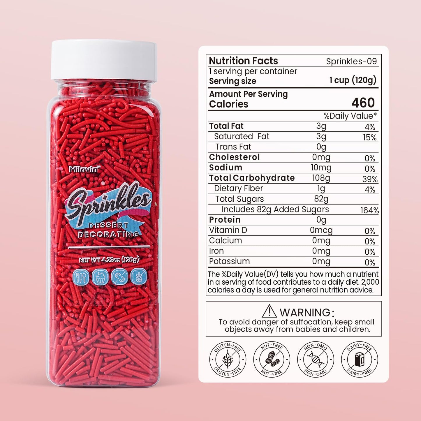Edible Red Jimmies Sprinkles, Red Sprinkles, 4.23oz Jimmies for Baking, Baby Showers, Weddings, Valentine's, Graduation, Fourth of July, Memorial Day(120g)