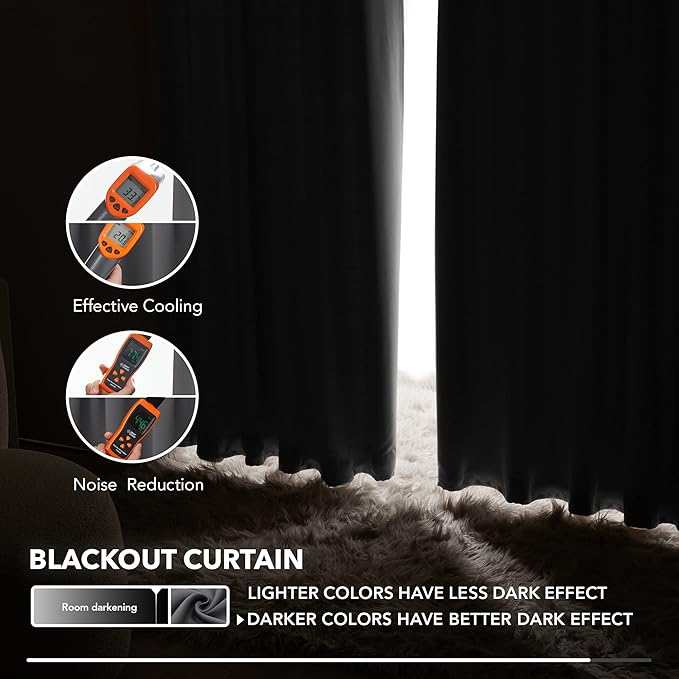 Deconovo Blackout Curtains, Thermal Insulated, W52 x L45 2 Panels, Back Tab - Image 5