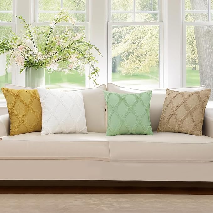 decorUhome Throw Pillow Covers 16x16 Inch Set of 2, Soft Plush Faux Fur Wool Sage Green Couch Pillow Covers, Decorative Neutral Pillow Cases for Bed Sofa Living Room Home Decor