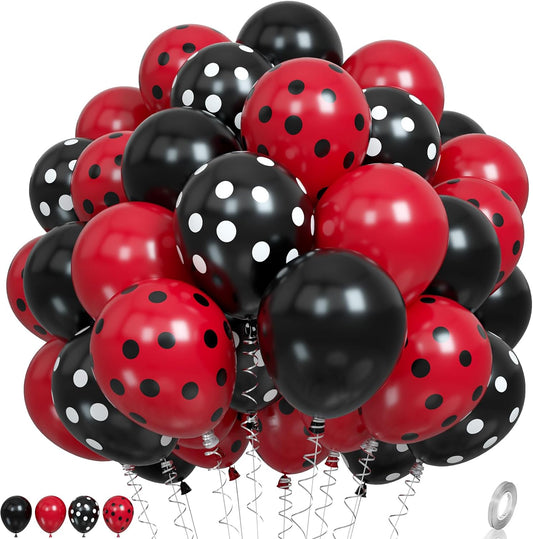 Ladybug Balloons, Red Black Polka Dots Balloons Matte Black and Red Balloon Black and White Polka Dot Latex Balloon for Kids Adults Ladybug Birthday Jungle Party Wedding Baby Shower Graduation