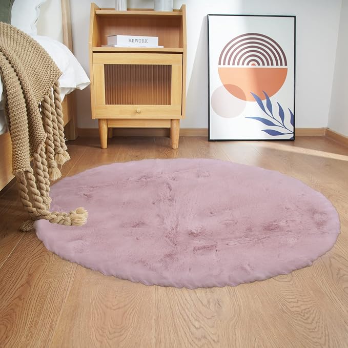 Ghouse Pink 3ft Faux Rabbit Fur Round Rug - Image 2