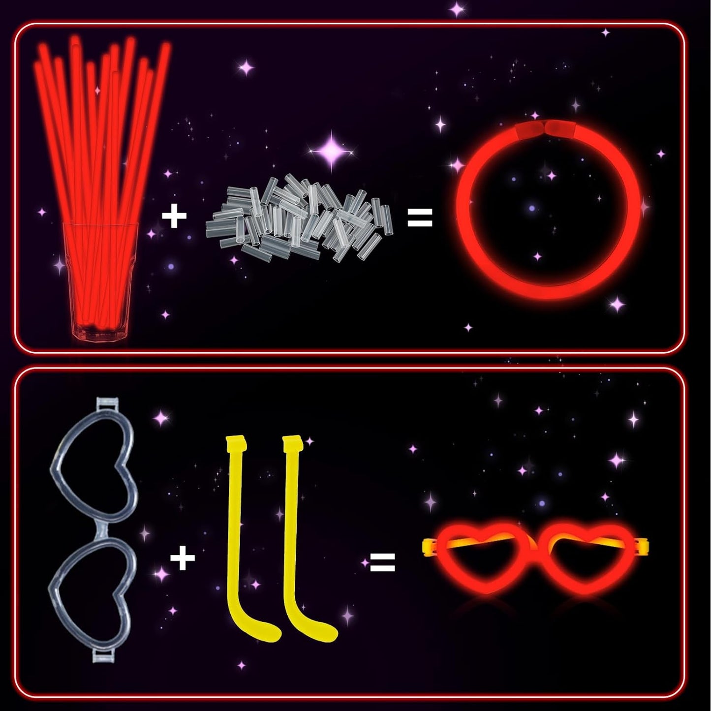 60 Pack 8” Red Glow Sticks Bulk Bright Glow Sticks with 60 Connectors 20 Heart Glasses Glow In The Dark Party Supplies Neon Party Decorations Glow Bracelet Glasses for Holiday Carnival(Red)
