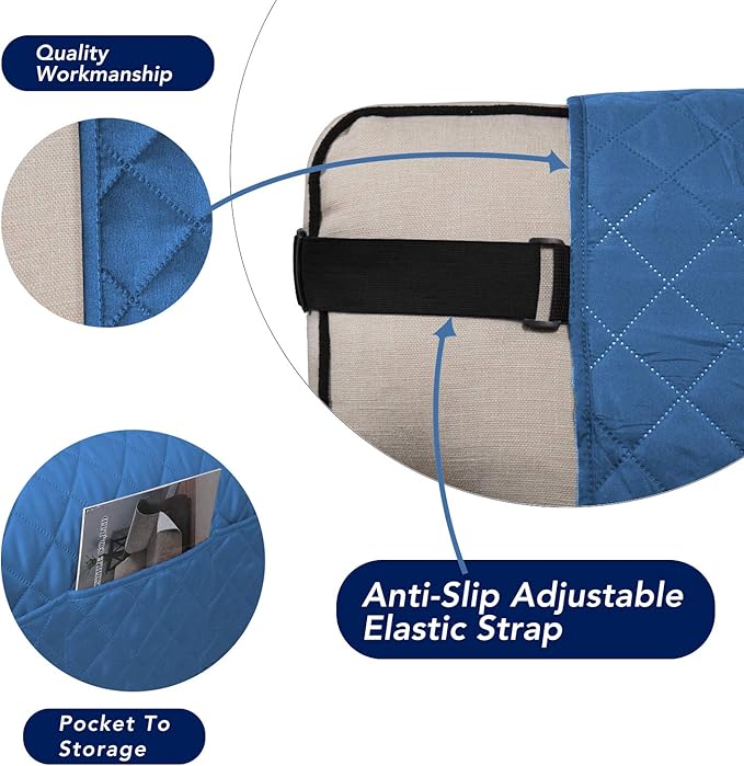 PureFit Reversible Sofa Cover Water Resistant Chair Couch Cover, Machine Washable Furniture Cover with Non-Slip Foam and Adjustable Strap for Dogs, Pets (Chair, Blue/Ivory)