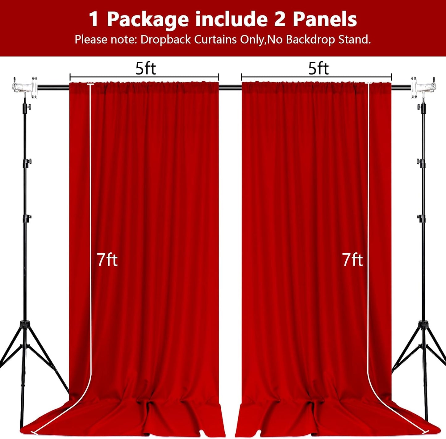 MEETSKY Red Backdrop Curtains for Party Valentine's Day Arch Stage Wedding Ceremony Red Curtains Fabric Photography Backdrop Drapes for BBirthday Party Baby Shower Christmas, 5ft x 7ft, 2 Panels
