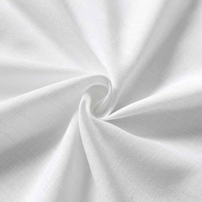 Nanspring White Linen Semi Sheer Cafe Curtains 36 Inch Length 2 Panel Set Back - Image 6