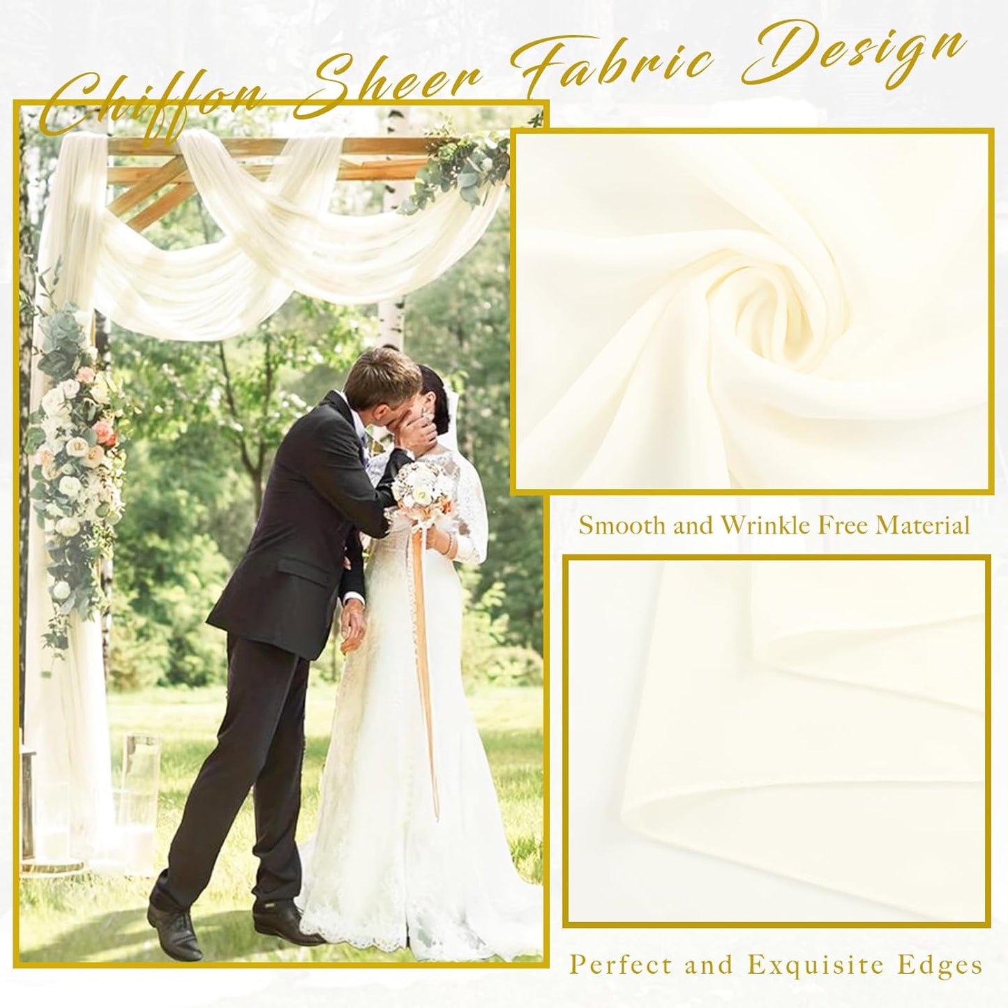 Wedding Arch Draping Fabric 4 Panels 20Ft length x 28" width Ivory Arch Drapes Chiffon Fabric Sheer Curtains Backdrop for Party Bridal Ceremony Ceiling Decor Wedding Stage Reception Decorations