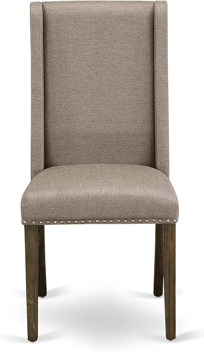 East West Furniture X727FL716-7 7 Piece Dining Set Consist of a Rectangle Dining Room Table with X-Legs and 6 Dark Khaki Linen Fabric Upholstered Parson Chairs, 40x72 Inch, Multi-Color