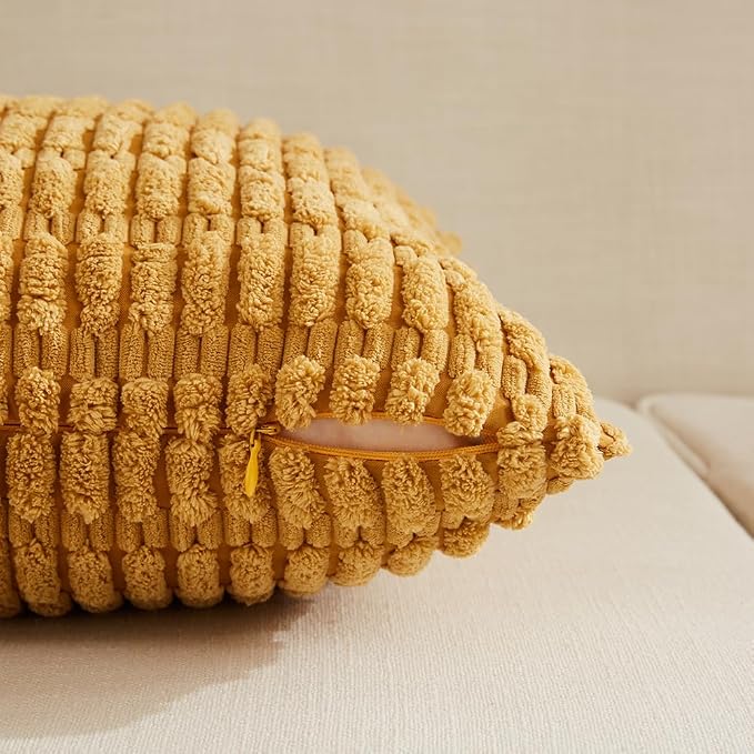 Fancy Homi 4 Packs Mustard Yellow Decorative Throw Pillow Covers 16x24 Inch - Image 3