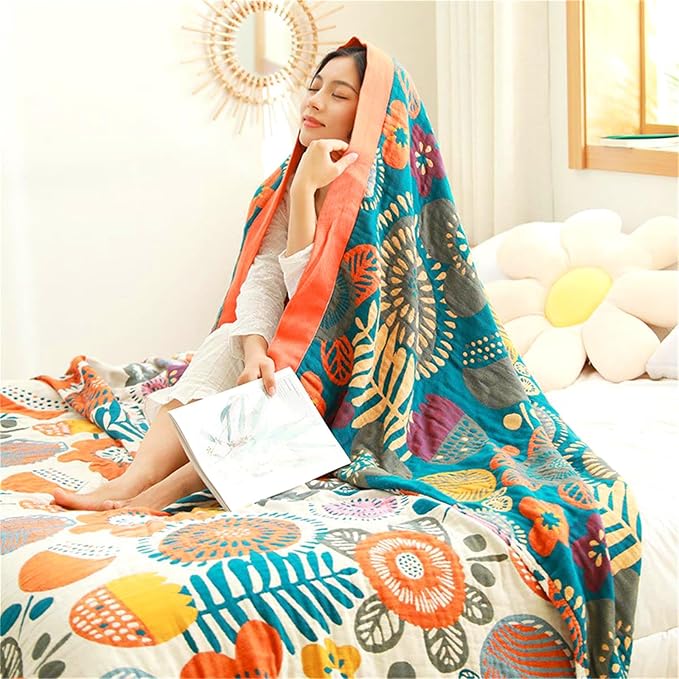 MSGKV Cotton Throw Blanket for Couch Bed 90''x98'', Floral Soft Farmhouse - Image 6
