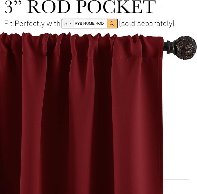 RYB HOME Blackout Bathroom Window Curtains, Short Thermal Insulated Heat - Image 2