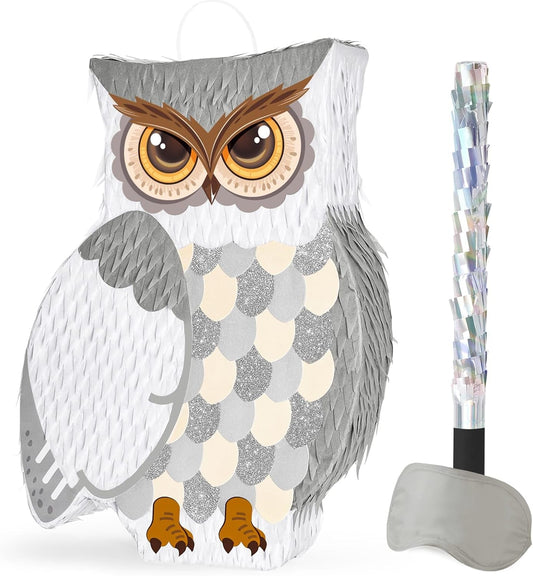 WERNNSAI Night Owl Piñata - Owl Wicked Pinata Hanging Woodland Forest Party Decorations for Kids Birthday Animal Shower Party Game Favor, with Blindfold and Bat