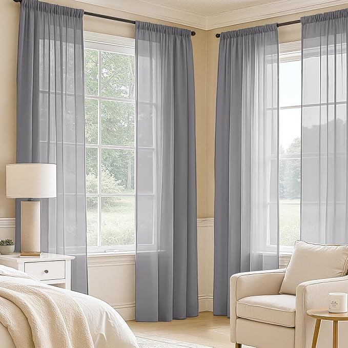 MIULEE Dark Grey Sheer Curtains 84 Inches Long, 4 Panels Set, Rod Pocket Light - Image 2