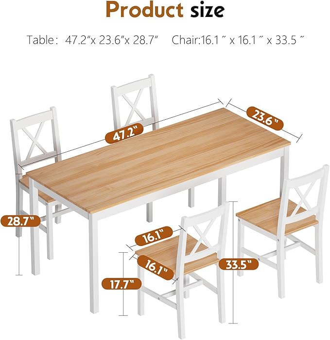 SogesHome 47.2'' Dining Table Set with 4 Chairs, 5-Piece Modern Chic Design, Premium Construction, Versatile Functionality, Easy Assembly, Oak and White Finish, Oak