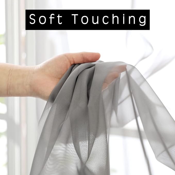 OWENIE Sheer Curtains Living Room 54 inches Long, Rod Pocket Curtain Sheers - Image 3