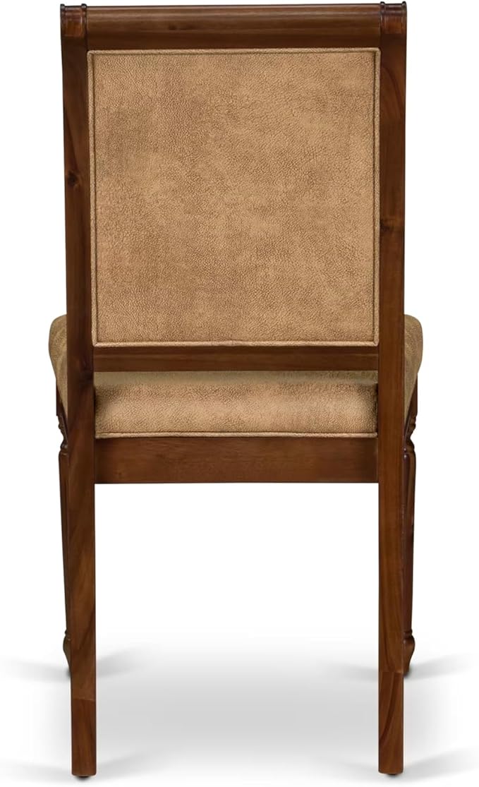 LKCY7-AWA-28 7-Piece Kitchen Table Set Consists of a Dining Table and 6 Beige Polyester Fabric Dinner Chairs with High Back - Antique Walnut Finish
