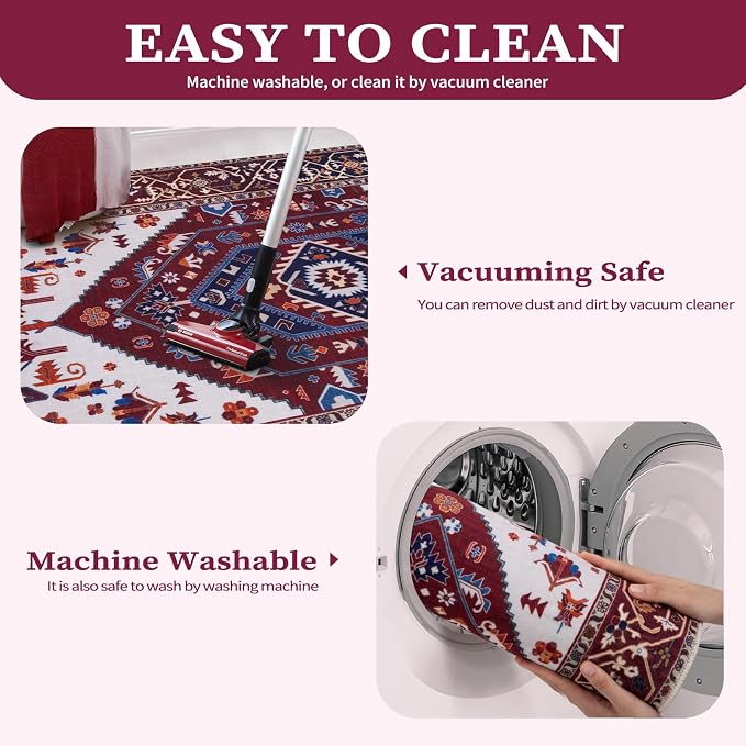SERISSA Washable Rugs 8x10 Area Rugs, Large Non-Slip Boho Living Room Rug - Image 4
