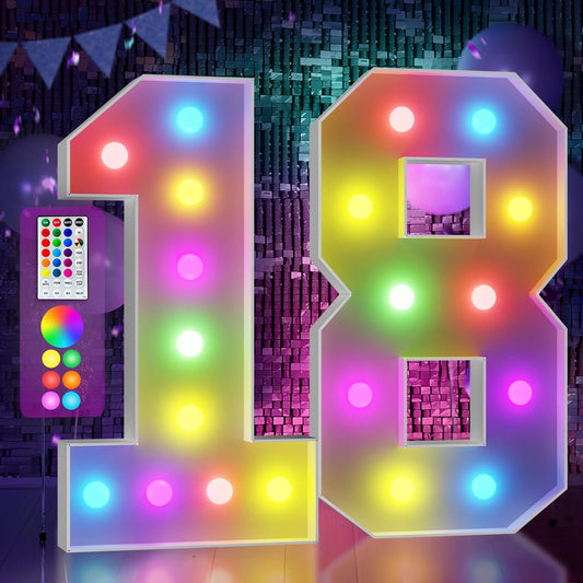 Marquee Numbers 18th-Birthday Decoration: Colorful 4FT Large Light Up 18 Year Old Birthday Decorations Anniversary Backdrop for Boys Girls Cardboard Sign 18 Colors Number 18 Mosaic Balloon Frame