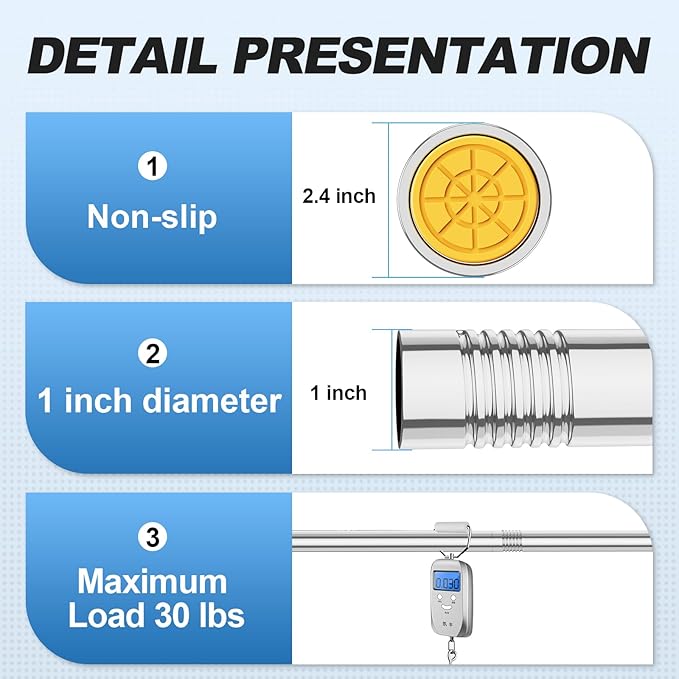 CorkLatta Chrome Shower Curtain Rod 31 to 80 Inch, 1 Inch Diameter Adjustable - Image 3