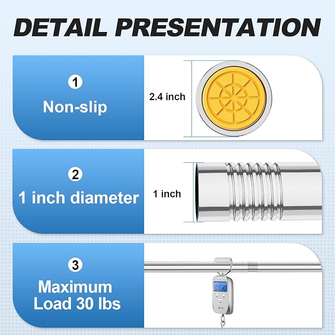 CorkLatta Chrome Shower Curtain Rod 31 to 68 Inch, 1 Inch Diameter Adjustable - Image 3