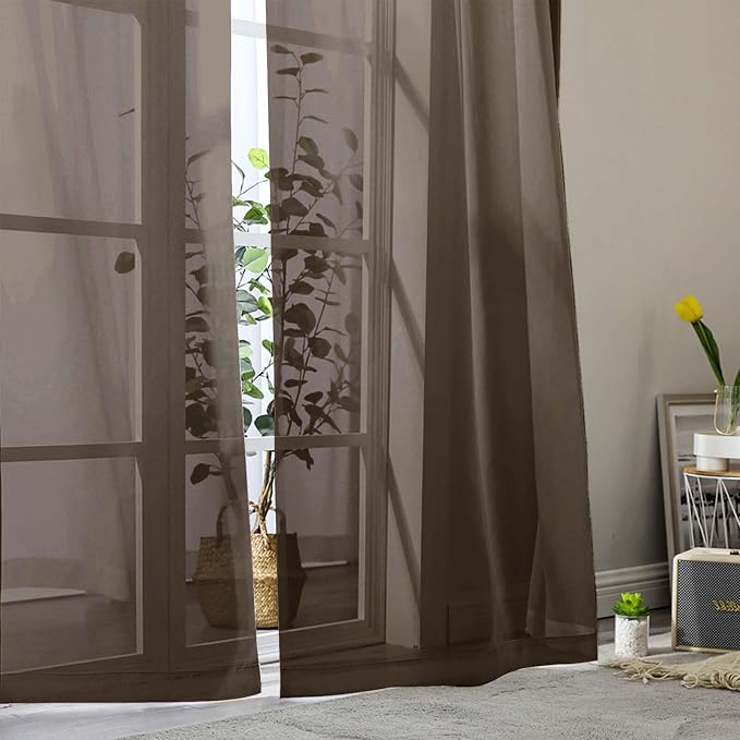 Sheer Chocolate Curtains for Bedroom Living Room 63 Inch Length 2 Panels - Image 8