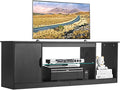 VEVOR TV Stand for TVs up to 65 inch, Modern Entertainment Center with Light Strip, Wooden TV Cabinet Storage with Glass Shelf and Adjustable Shelves, Console Table for Living Room and Bedroom, Black