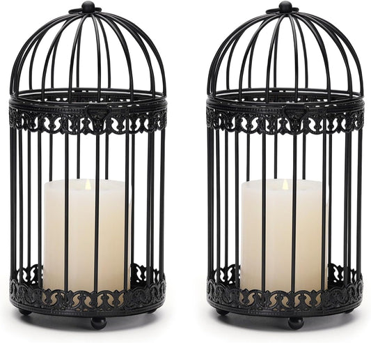 NUPTIO Black Decorative Bird Cage: Birdcage Hanging Lantern for Pillar Candles - Vintage Bird Cages Candle Holders for Halloween Christmas Table Centerpiece 7.7 Inch H