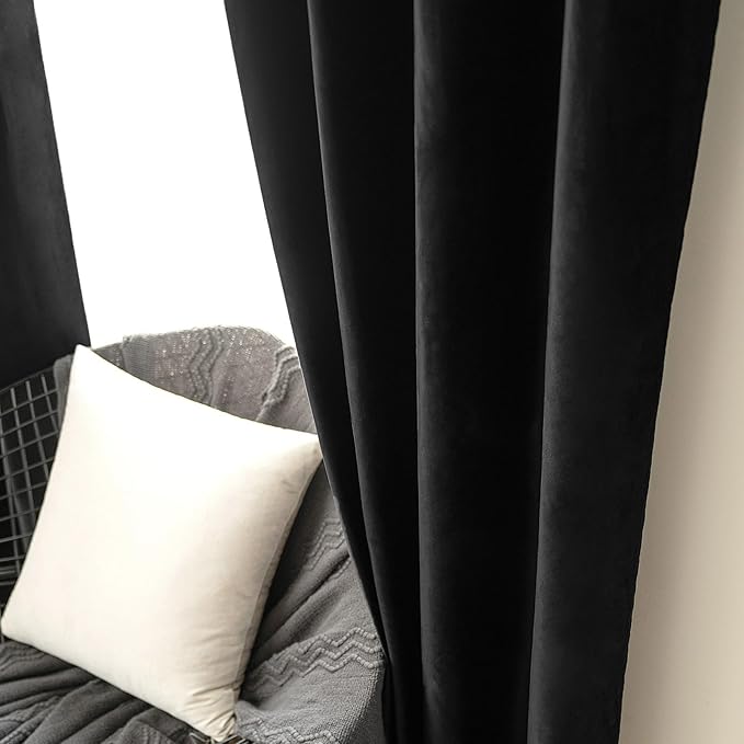 MIULEE Black Out Velvet Curtains 96 Inch Length Halloween Room Darkening Long - Image 6