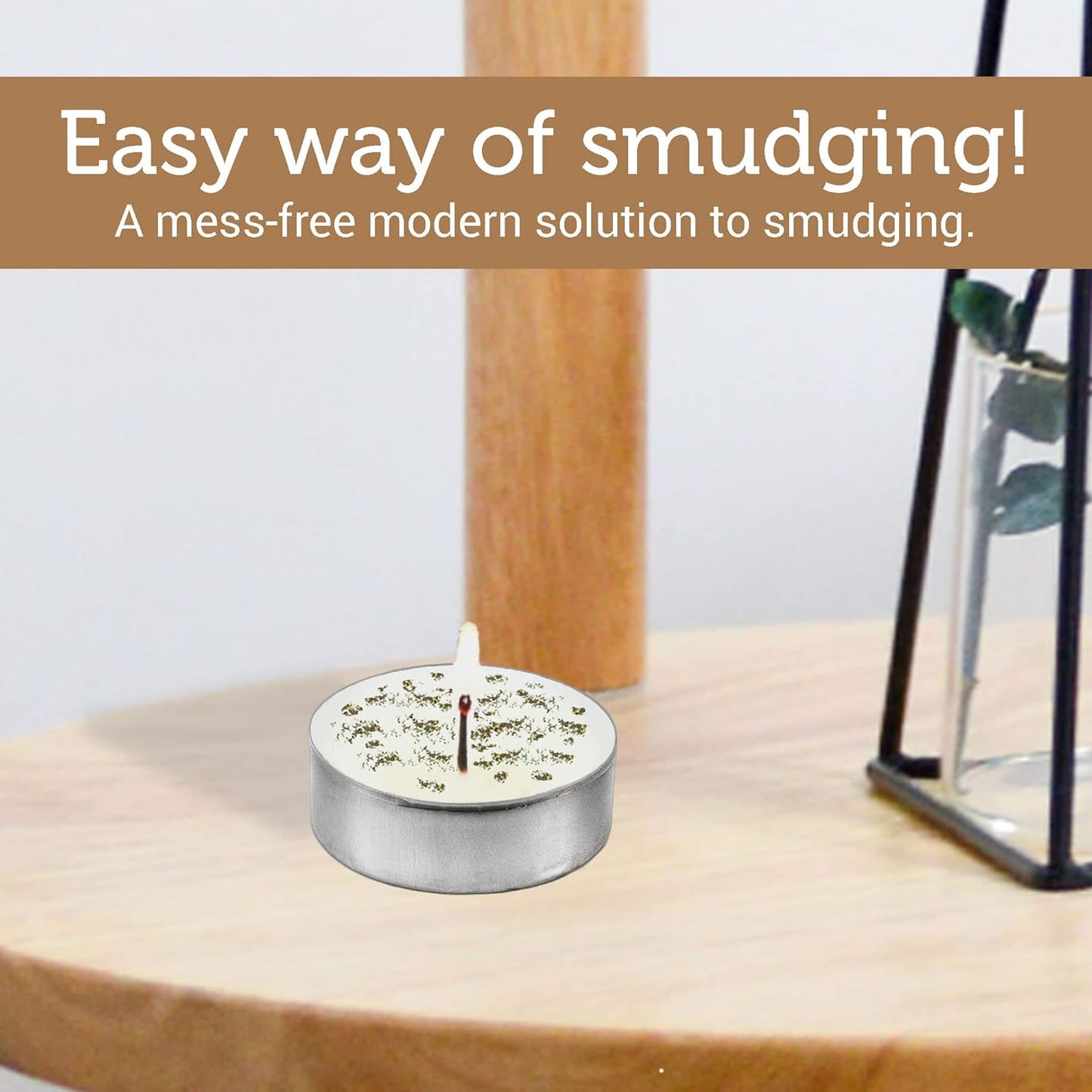 SOUL STICKS 12 Pack Little Smudgies Tealight Candles Smudge Candle for Cleansing House, Meditation, Chakra Healing | Made with Crystals and Herbs (White Sage & Cinnamon)