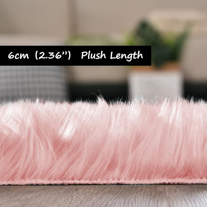 Goolela Pink Fluffy Fur Rug Fuzzy Furry Faux Sheepskin Pink Carpet 2x3 - Image 3