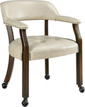 LEEMTORIG Large Dining Chairs with Casters and Arms, Rolling Dining Chairs with Wheels, Solid Wood Office Desk Chairs, 26“Dx25.2 Wx31.5“H, Espresso Legs & Beige PU, XXY-1910-BG