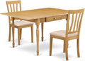 East West Furniture MZAN3-OAK-C 3 Piece Dining Room Table Set Contains a Rectangle Kitchen Table with Dropleaf and 2 Linen Fabric Upholstered Dining Chairs, 36x54 Inch, Oak