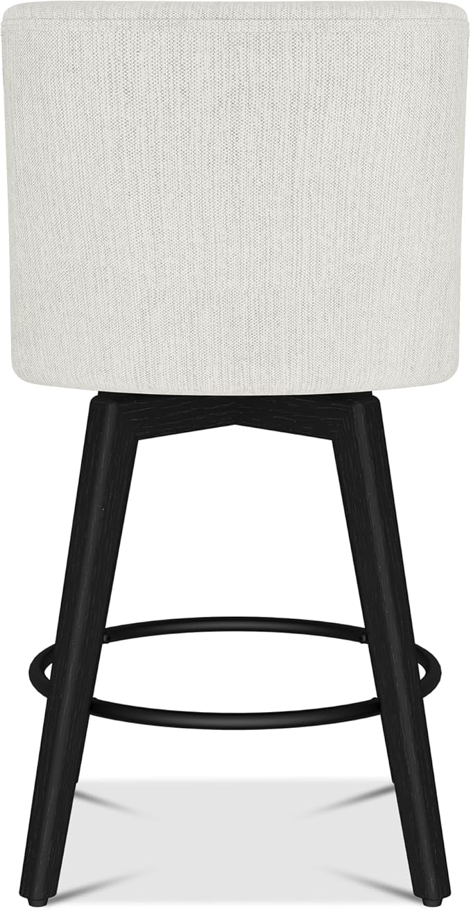 Counter Height Bar Stools Set of 8, Modern Swivel Barstools with Back and Wood Legs, Linen Fabric Upholstered Bar Chairs, 26" H Kitchen Counter Stools, Kitchen Island Home Bar, Ivory