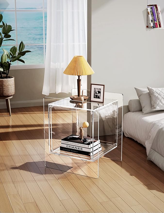 Acrylic Nightstand Colorful Bedside Table with Open Storage Shelf,Clear Side Table for Living Room (1, Clear)