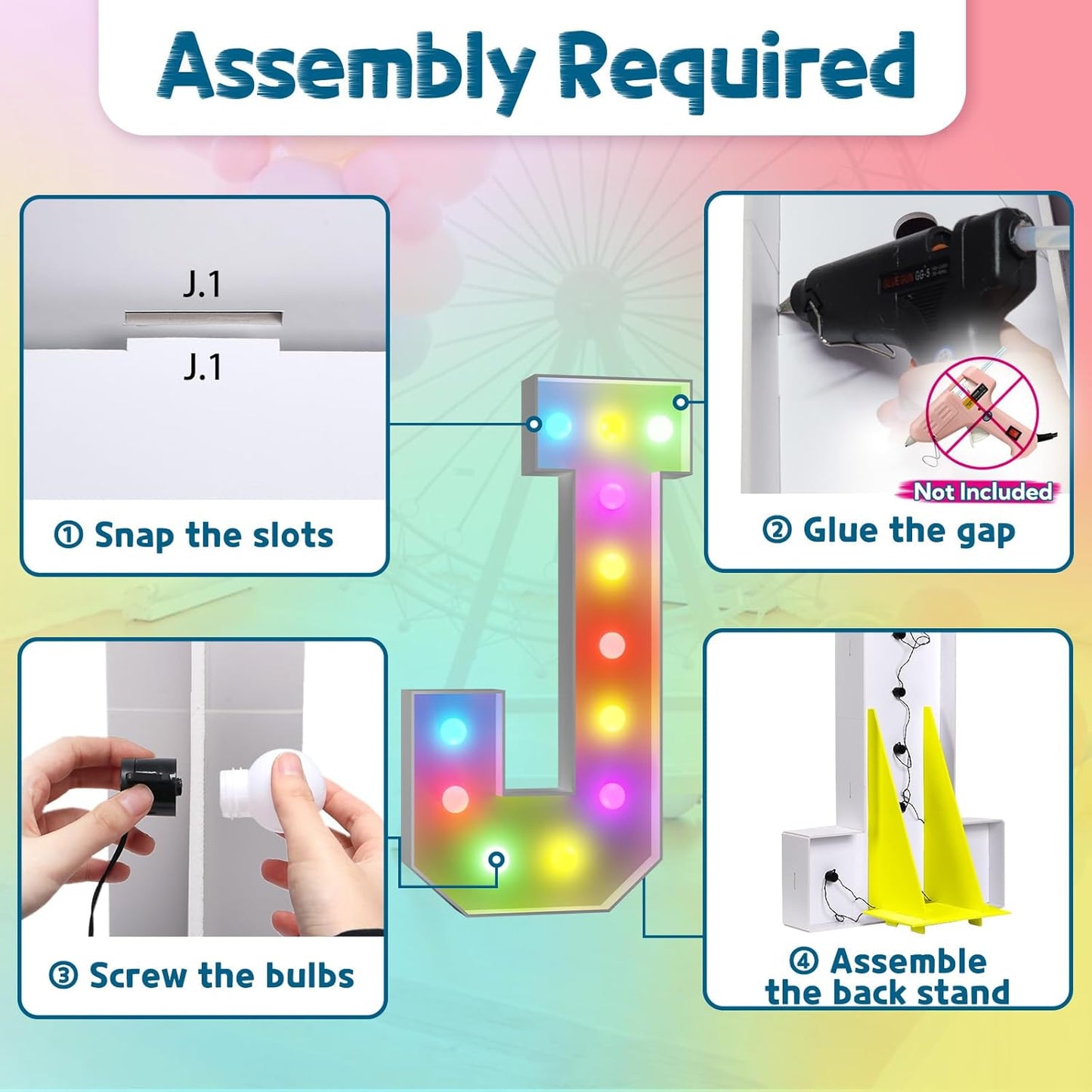 imprsv 4FT Colorful Marquee Light Up Letters J, 18 Colors Large Light up Letters Alphabet Sign with Remote, Large Marry Me Sign, Birthday Party Decorations Baby Shower Anniversary Wedding Decoration