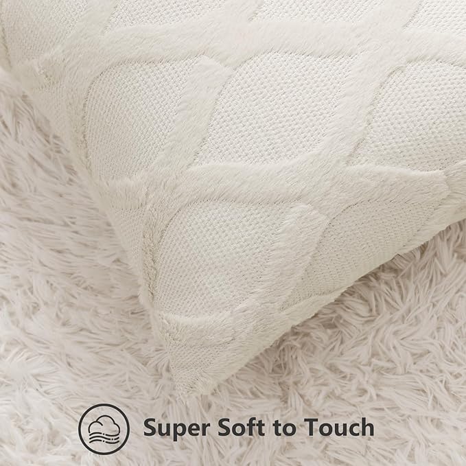 decorUhome Throw Pillow Covers 16x16 Inch Set of 2, Soft Plush Faux Fur Wool Beige Couch Pillow Covers, Decorative Neutral Pillow Cases for Bed Sofa Living Room Home Decor