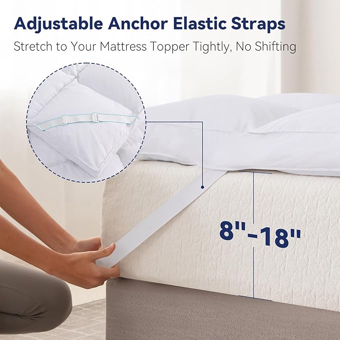 3 Inch White Goose Feather Mattress Topper,Full Feather Bed Topper,Mattress Cover with Straps,Ultra Soft Pillowtop,100% Organic Cotton Fabric(54”x75”)
