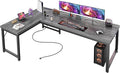 Huuger 63 Inch L Shaped Desk with Power Outlets and USB-C Port, Reversible Computer Desk, Larger Office Corner Gaming Desk, 0.95 Inch Thicker Desktop, Metal Frame, for Home Office, Study, Grey