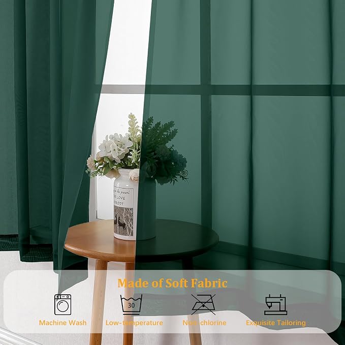 Gwine Hunter Green Sheer Curtains 90 Inches Long 2 Panels Set, Light Filtering - Image 7