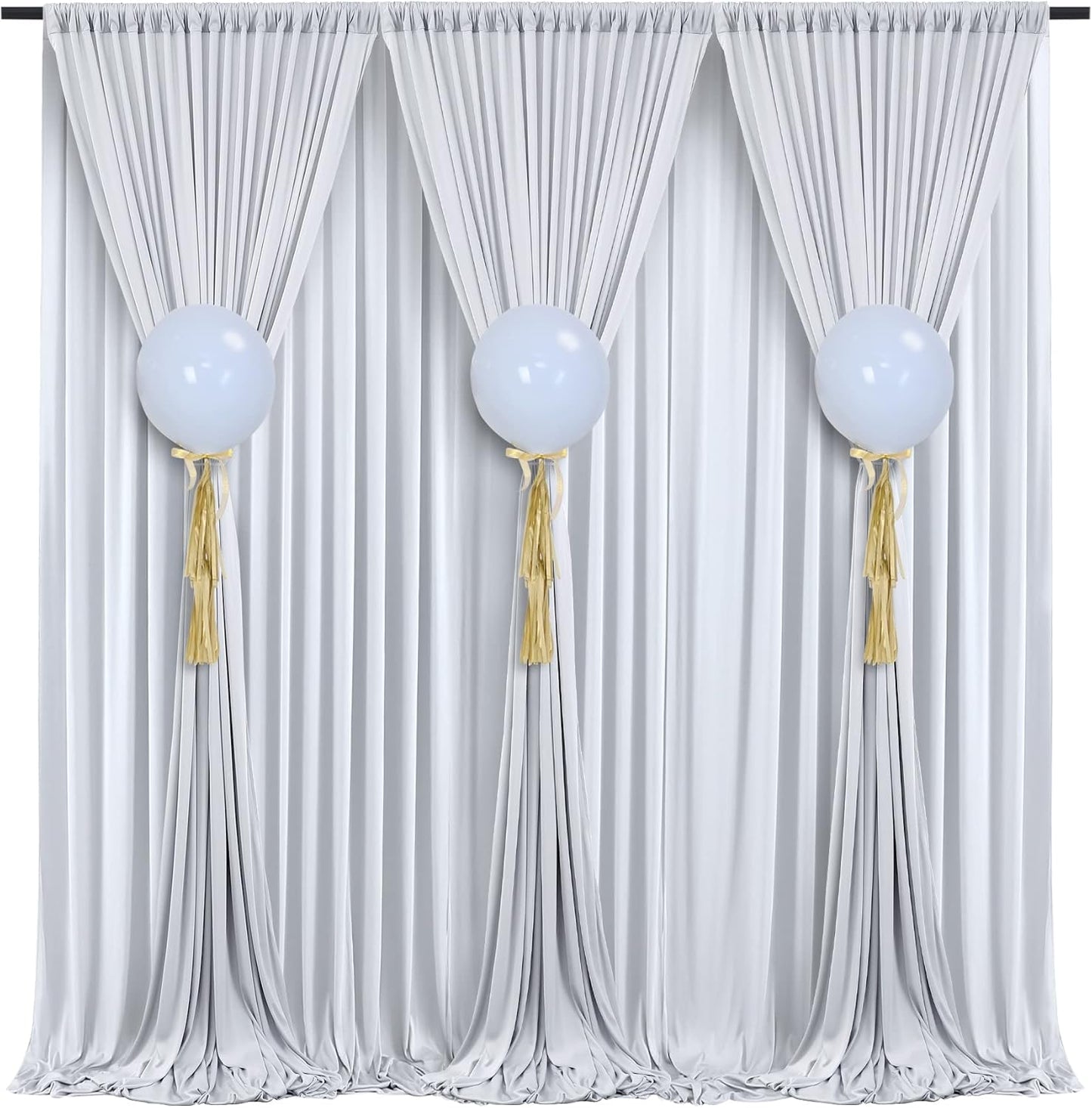 30 ft x 10 ft Wrinkle Free Silver Backdrop Curtain for Parties, Polyester Silver Grey Backdrop Drapes 6 Panels 5x10ft for Baby Shower Photoshoot Engagement Wedding Birthday Photography Background