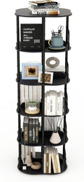 5-Tier Rotating Bookshelf, 360 ° Display Stackable Spinning Bookshelf Tower, Narrow Space Saving Tall Floor Standing Swivel Bookcase Corner Organizer for Bedroom, Living Room, Black