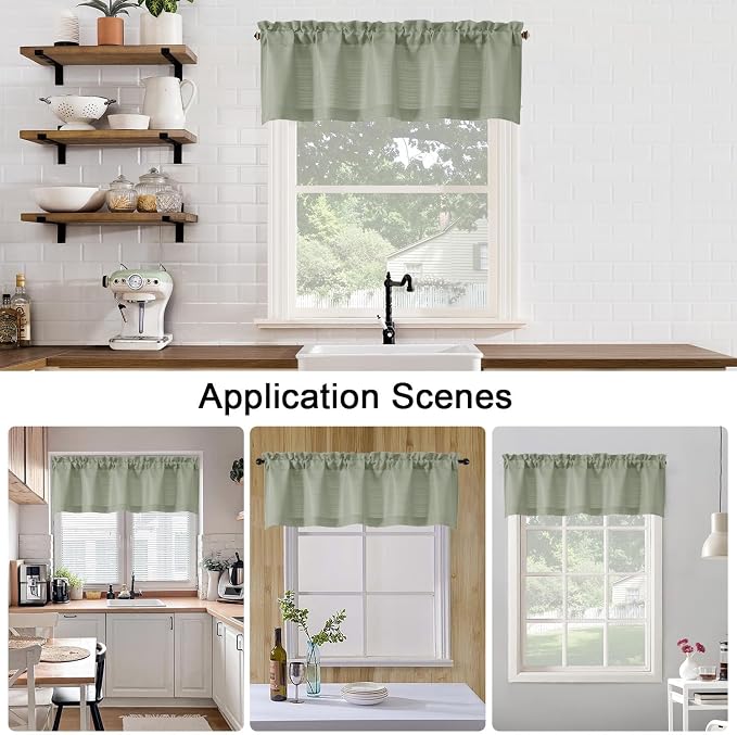 Chyhomenyc Light Green Valance for Windows, Light Filtering Faux Linen Solid - Image 6
