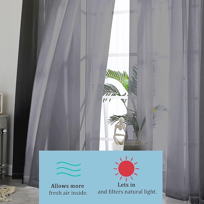 OWENIE Black Sheer Curtains, Sheer Curtains 84 inch Length 2 Panels Set - Image 4