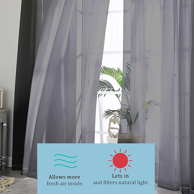OWENIE Black Sheer Curtains 90 Inches Long 2 Panels Set, Elegant Sheer Curtains - Image 6